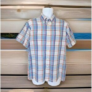 Towncraft Short Sleeve Shirt L Multicolor Plaid Button Up Lightweight Casual Vtg